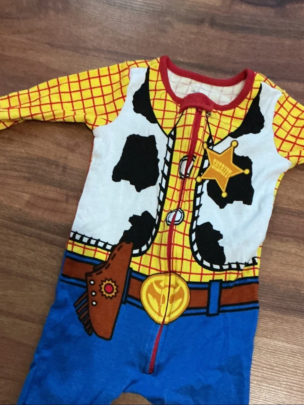 Cowboy Sheriff One-Piece Footed Pajamas - Yellow/Blue Halloween sz 12 18 months